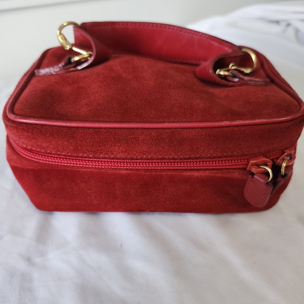Gucci Red Suede Cosmetic Case with Gold Hardware